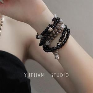 Black Double Layer Lion Wake up Beads Bracelet New Chinese Style Retro Small Audience Hand Jewelry Yuejian Half City Cloth