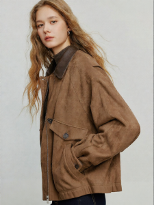 Toyouth | Barn Vintage Suede Leather Collar Workwear Style Casual Jacket