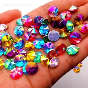 JUNAO 4mm 5mm 6mm 10mm Blue AB Flatback Rhinestone Round Rivoli Crystal Stones Acrylic Strass Appliques for DIY Nail Decoration
