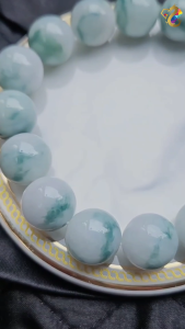Premium Grade Natural Greenish Blue Piao Flower Jadeite A-Grade Bracelet