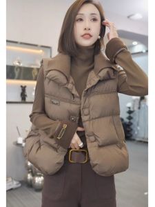 Warm Stand Collar down Cotton Vest Womens Autumn Winter New Style No Sleeve Coat Open Cardigan Top Polyester Fiber Shell