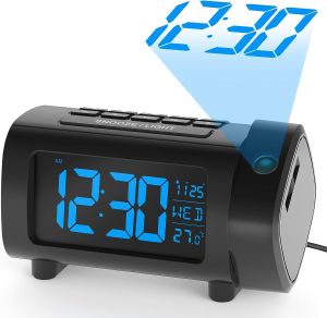 180° Projection Alarm Clock Radio Function Snooze Mode Electronic Digital Alarm Clock USB Charging Bedroom Bedside Table Clock