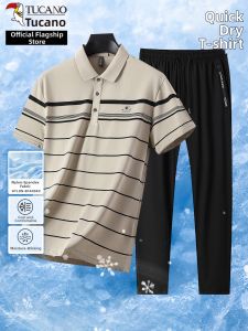 TUCANO | Cooling Ice Silk Polo Stripe Short Sleeve T-Shirt Two-Piece Set Men