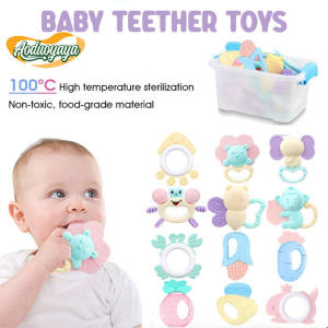 Aoduoyaya Newborn Teething Toy Soft Rubber Baby Toys Tambourine Baby Bite Toy Maraca Teether Baby Toys