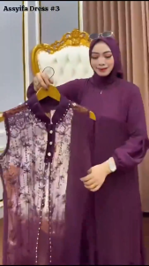 Gamis Outer Terpisah Assyifa Dres Ceruty Babydoll Mix Brukat Aplikasi Payet Mutiara M L XL XXL 3XL Dress Brokat Wanita Kondangan Mewah Elegan Baju Muslim Seragaman Pernikahan