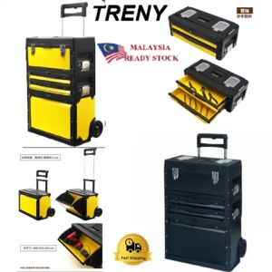 TRENY 3 Layer Metal Trolley Toolbox Tools Storage 23 inch Tool Box Movable Roller Trolley Handle Hardware Maintenance and Installation Box