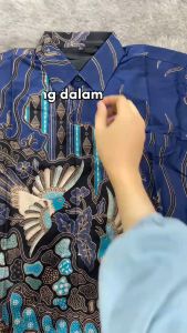 Kemeja Batik Pria Lapis FURING Lengan Panjang Standar JUMBO XXXL 4XL Biru Navy Batik Ambari KBL 36