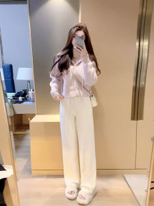 Slim Wide Leg Pants Womens Knitted Straight Casual Trousers High Waist Drapey Sporty Spring Autumn New Arrival