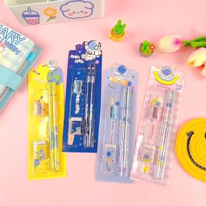 5Pcs/8PCS Pack Cute Childrens Cartoon Pencil Set With Ruler Eraser Sharpener School Students Stationery Gift Box Supplies