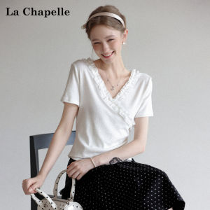 La Chapelle | Wood Ear Edge V-Neck Fitted Short T-Shirt