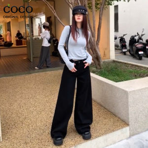 High Waist Wide Leg Black Jeans Womens Loose Fitting Straight Leg Pants Spring Autumn New Style Floor Length Trousers