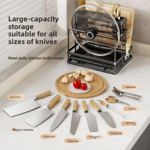 NIANXU | Multi-Function Wall-Mounted Knife Rack Chopstick Holder Storage Shelf Cutting Board Knife Set Pot Lid Organizer