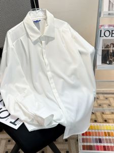 Summer Ice Silk Solid Color Long Sleeves Shirt Mens Lightly Mature Trendy Loose Casual Polo Collar Minimalist Casual Loose Shirt