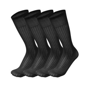 Business Formal Thin Mens Black Silk Socks Mid-Calf Striped Work Shoes Suit Socks 4 Pairs British Style All Seasons