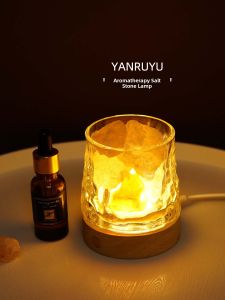 Himalayan Rose Salt Lamp Fire-Free Essential Oil Aromatherapy Ambient Light Indoor Use Long Lasting Diffuser Crystal Raw Stone