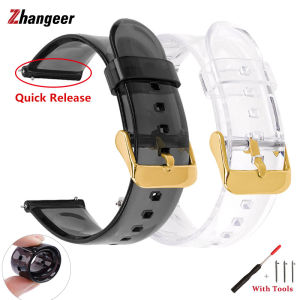 Zhangeer Fashion Quick Release Transparent Resin Watch Strap Softness Flat Interface Universal Straps Light And Waterproof Men Women Watchbands 20mm 22mm With Spring Pins and Tool