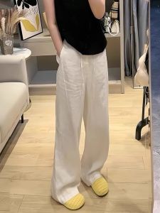 Quần Ống Rộng Màu Trắng Cho Nữ Mùa Thu 2025 Quần Dài Ống Đứng Bằng Lụa Băng Mỏng Rộng Rãi Thường Ngày Cạp Cao Dài