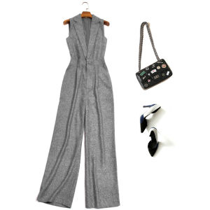 กางเกงขายาวทรงหลวมสไตล์ OL สำหรับผู้หญิง สีเทา ทรงหลวม ชุดทำงาน ชุดสูท ชุดเสื้อกั๊ก เสื้อกั๊ก ทรงหลวม กางเกงขายาว ทรงหลวม