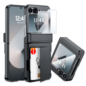 For Galaxy Z Flip 6 Case618 Shopping Luxury Card Holder Wallet Design with Built-in Screen Protector Shockproof Rugged Case