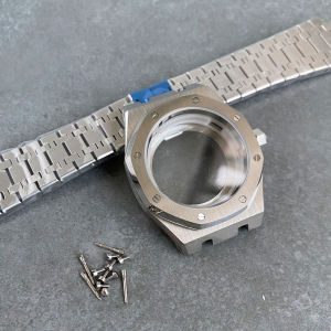 Stainless Steel Brushed 42mm Octagon Watch Case Bracelet Sapphire Fit NH35 NH36 NH38 NH70 Automatic Movt Glass Back Screw Crown