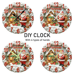 1pc Self-Assembly Modern Wall Clock with Santa Claus & Snow Design Veneer Silent Clock for Living RoomStudy Room Bedroom
