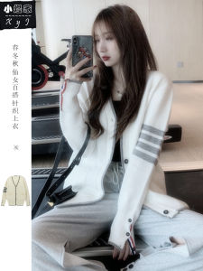Loose Womens Salt Series Outerwear Spring Fashion V-Neck Long Sleeve Button up Striped Short Coat Casual Comfortable Sweater