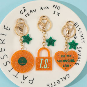 In My Showgirl Era Keychain TS Logo Glitter Disc Heart Lock Acrylic Charm for Taylor FansBag Pendant Birthday Concert Party Gift