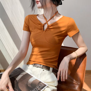 GEBEISHANG | V-Neck Solid Short Sleeve T-Shirt Slimming Fashionable
