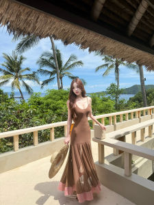 Elegant Summer Strapless Dress Womens Elastic Skirt High Waist Knitted Fish Tail Gown Vera Fend* Private Collection