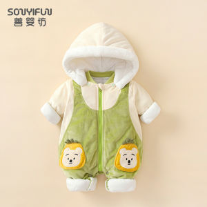 Baby Winter Clothes Jumpsuit Quilted to Keep Warm Thickened Clothes Newborn Super Cute Western Style Going out Outwear Cotton-Padded Romper