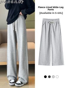 JIANGLU | Quần ống rộng cỡ lớn có lót lông cừu dày thể thao rộng rãi ấm áp quần dài thường ngày cho nữ mùa thu đông