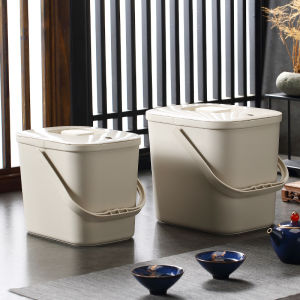 Square Plastic Tea Water Bucket Tea Set Waste Water Collection Bucket Tea Tray Drainage Trash Can Handheld with Lid Home Cleaning Tool