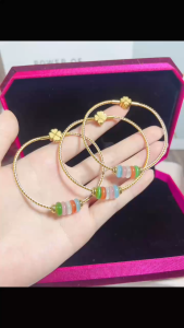 Vòng tay dây cáp ngũ sắc mix đá phong thuỷ ngũ đồng điếu chất liệu bằng đá mắt mèo ST0120
