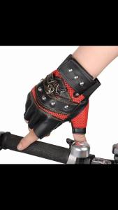 Pirate Captain PU Leather Fingerless Gloves Men Women Skulls Rivet Mitts Hip Hop Gym Gloves Female Moto Half Finger Gloves