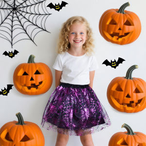 Kids Halloween Spiderweb Tutu Skirts Set:featuring glittering spiderweb patterns Fluffy tulle comfy fit