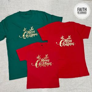 BAJU KAOS NATAL MERRY CHRISTMAS WANITA PRIA KELUARGA / DEKAOS 2370 MERRY GOLD