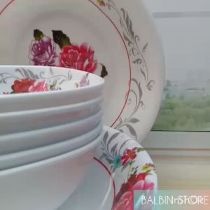 SATU SET 12.PCS ISI PIRING MELAMINE MOTIF UKURAN 23.CM DAN MANGKUK SEGI MELAMINE MOTIF UKURAN 15.CM