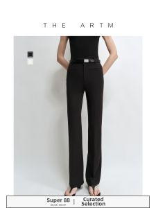 Elastic Imitation Wool Black Pants Summer Mid-to-Low Waisted