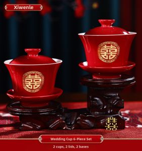 XIKUNLE | Wedding Red Tea Cup and Bowl Set