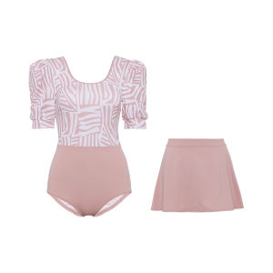 Princess Sleeve One-Piece Swimsuit Womens No Steel Ring round Neck Sun Protection Swimwear Two-Piece Set Love Beauty IM68BRJ2