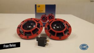 HELLA Klakson Disc Super Tone (Supertone) Horn Set 12V / 118dB + Relay