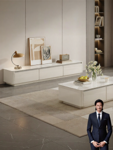 High-End Minimalist Living Room Rock Slab Coffee Table TV Cabinet