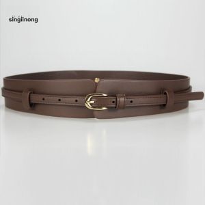 Fashionable Black Coat Belt Accessory Dress Decorative Suit Sweater Belt Versatile Waist Seal Trendy PU Leather Alloy Buckle