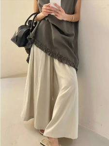 Summer Thin High Waist Drapey Casual Loose Ice Silk Wide Leg Pants Womens Beige Wide Leg Trousers Ice Silk Loose Fit Trousers