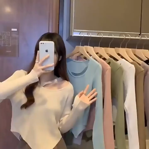 Long Sleeve Atasan Wanita U-Neck Bahan Rajut Sweater Knitwear Pullover / Baju Kaos Lengan CF P565