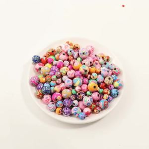 Bộ 50 Hạt Đất Sét Polymer Họa Tiết Hoa 6mm/8mm/10mm/12mm Hạt Tròn Rời Làm Vòng Tay Vòng Cổ Tự Làm