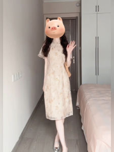 Xzy/Xin Zhengyan Plus Size Ladies New Chinese Heavy Industry Print Cheongsam Dress Womens Summer Young Chinese Style Dress