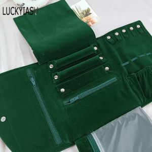 Burgundy Portable Travel Jewelry Organizer Roll Foldable Jewelry Case for Journey-Rings Necklaces Jewerly Storage Velvet Bag