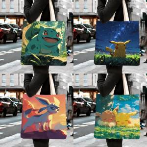 Bandai | Pokemon Vaporeon Storage Bags Tote Bag Travel Summer Beach Shoulder Bag Reusable Grocery Shopping Bag Anime Artwork