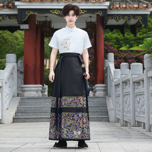 New Chinese Style Gold Embroidered Mens Short Sleeve Shirt Stand Collar Graduation Class Uniform Cotton Blend Fabric Casual Wear
